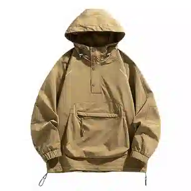 美式高街户外纯色宽松连帽套头袋鼠袋下摆防风弹力扣长袖夹克外套 男女同款