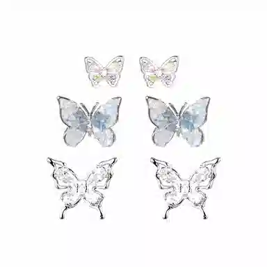 零界 液态金属 灵动幻彩 冰蓝渐变 蝴蝶清冷风法式三件套 合金 耳钉 男女同款情侣款