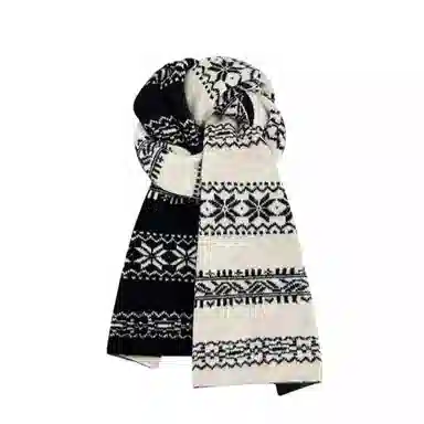 北极绒 费尔岛风复古雪花双面秋冬防寒保暖加厚 绒线围巾 男女同款情侣款