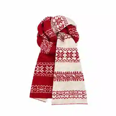 北极绒 费尔岛风复古雪花双面秋冬防寒保暖加厚 绒线围巾 男女同款情侣款