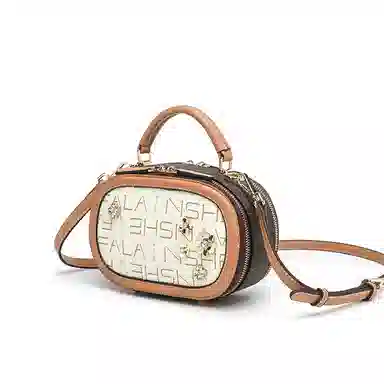 维尼奥 高级感复古洋气简约百搭时尚大气印花通勤 合成革 单肩斜挎手提包 常规 女款 棕色/米白色/咖啡色