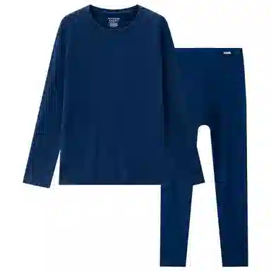 舒雅 羊毛圆领无痕纯色保暖套装 男款