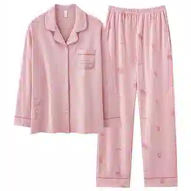 夏芬妍 休闲舒适简约高级感茄子字母印花经典翻领开衫家居服宽松柔软亲肤长袖长裤可外穿睡衣套装 女款 粉色