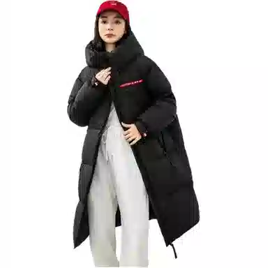 鸭鸭 纯色中长款加厚羽绒服 女款 黑色