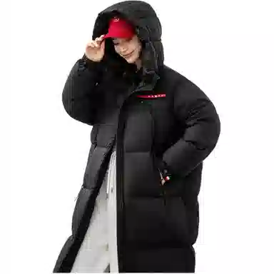 鸭鸭 纯色中长款加厚羽绒服 女款 黑色