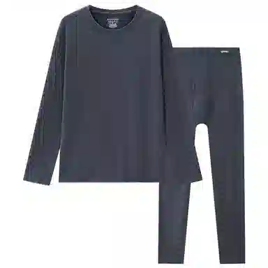 舒雅 羊毛圆领无痕纯色保暖套装 男款