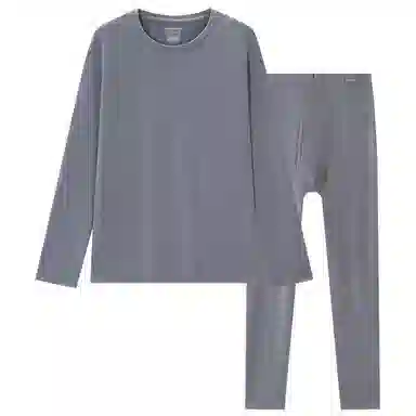 舒雅 羊毛圆领无痕纯色保暖套装 男款