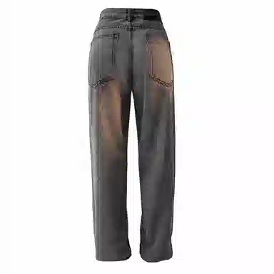 复古简约基础款做旧水洗宽松垂感直筒显瘦百搭牛仔裤 男女同款 中蓝色