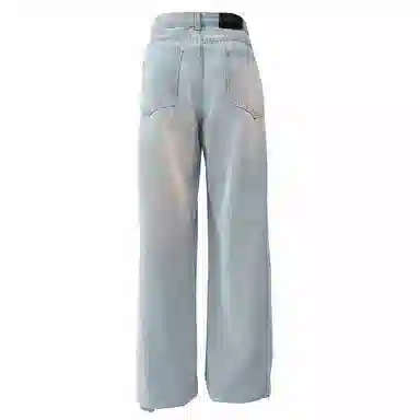 复古简约基础款做旧水洗宽松垂感直筒显瘦百搭牛仔裤 男女同款 中蓝色