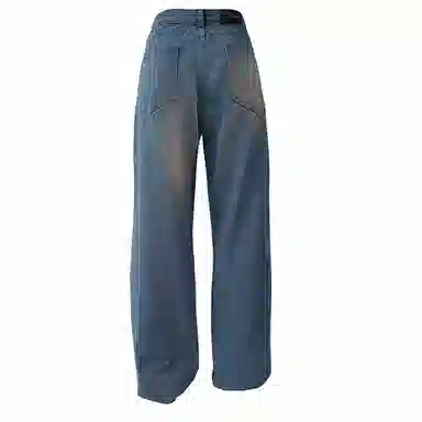 复古简约基础款做旧水洗宽松垂感直筒显瘦百搭牛仔裤 男女同款 中蓝色