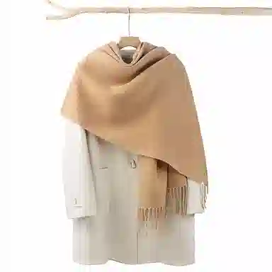 上海故事 秋冬日系奶油风气质保暖双面纯色外搭防寒时尚本命年 聚酯纤维 绒线围巾 女款