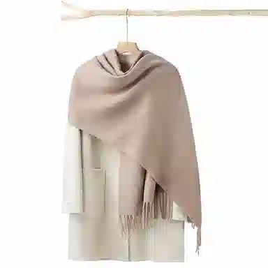 上海故事 秋冬日系奶油风气质保暖双面纯色外搭防寒时尚本命年 聚酯纤维 绒线围巾 女款