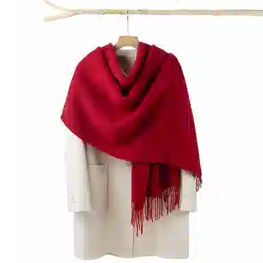 上海故事 秋冬日系奶油风气质保暖双面纯色外搭防寒时尚本命年 聚酯纤维 绒线围巾 女款