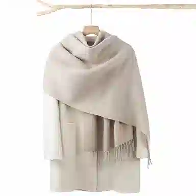 上海故事 秋冬日系奶油风气质保暖双面纯色外搭防寒时尚本命年 聚酯纤维 绒线围巾 女款