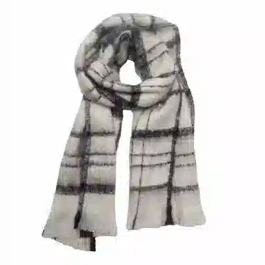 千桐 大格子简约时尚加厚保暖高级日杂系 聚酯纤维 绒线围巾 男女同款情侣款