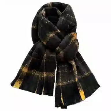 千桐 大格子简约时尚加厚保暖高级日杂系 聚酯纤维 绒线围巾 男女同款情侣款