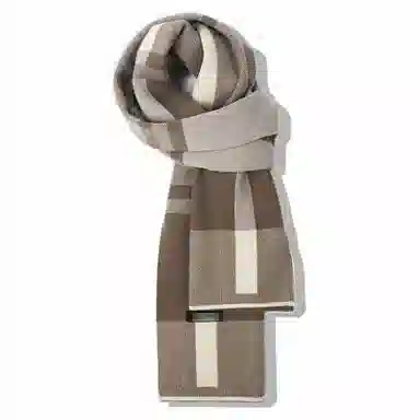 千桐 【秋冬必备】韩系加厚保暖防寒格子粗条纹拼接短款 绒线围巾 男女同款情侣款