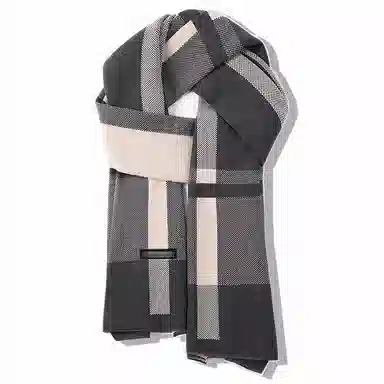 千桐 【秋冬必备】韩系加厚保暖防寒格子粗条纹拼接短款 绒线围巾 男女同款情侣款
