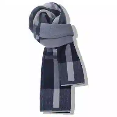 千桐 【秋冬必备】韩系加厚保暖防寒格子粗条纹拼接短款 绒线围巾 男女同款情侣款