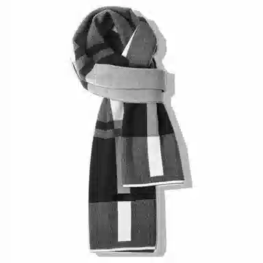 千桐 【秋冬必备】韩系加厚保暖防寒格子粗条纹拼接短款 绒线围巾 男女同款情侣款