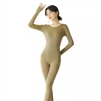 兰缪 桑蚕丝蛋白发热丝圆领长袖长裤百搭舒适提臀设计美体高弹亲肤柔软贴身打底恒温蓄暖吸湿透气保暖套装 女款