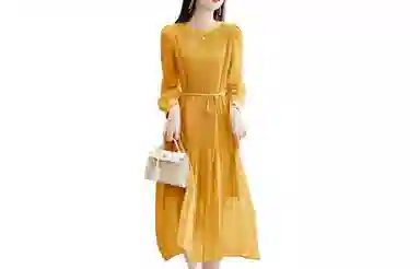 【dme】 纯色圆领雪纺长袖连衣裙 女款