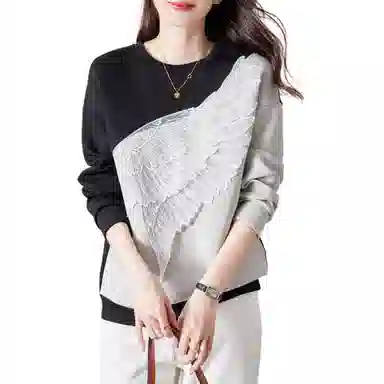 【dme】 撞色圆领套头翅膀刺绣落肩长袖卫衣 女款 灰色