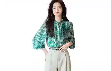【dme】 印花立领休闲泡泡长袖衬衫 女款 石绿