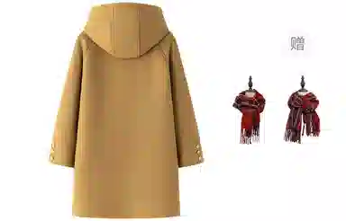 东鲸岁时记 休闲外套学院风徽章纯色连帽牛角扣直筒呢子加厚防寒夹棉大衣 女款