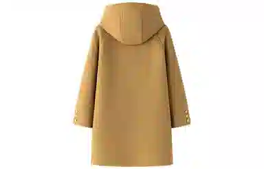 东鲸岁时记 休闲外套学院风徽章纯色连帽牛角扣直筒呢子加厚防寒夹棉大衣 女款