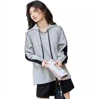 【dme】 宽松拼接休闲连帽卫衣 女款