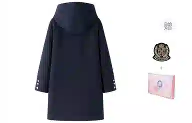 东鲸岁时记 休闲外套学院风徽章纯色连帽牛角扣直筒呢子加厚防寒夹棉大衣 女款