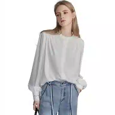 【dme】 纯色立领休闲长袖衬衫 女款 本白