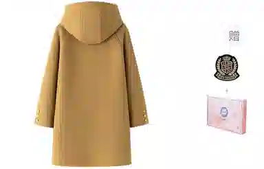 东鲸岁时记 休闲外套学院风徽章纯色连帽牛角扣直筒呢子加厚防寒夹棉大衣 女款