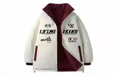LA'T.WEEKEND Extreme Cold Outdoor 85 White Duck Down Reversible Racing Logo Jacket