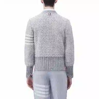 THOM BROWNE Mohair Tweed 4-Bar Classic V-Neck Cardigan V