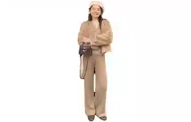 花栗鼠小姐 纯色竖条纹针织休闲裤 女款