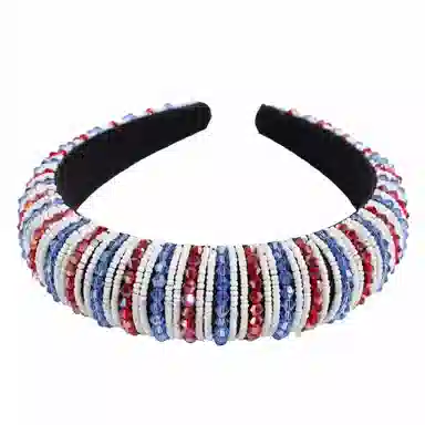 彤彤兔 时尚海绵简约百搭条纹拼色串珠头箍外出 树脂 发箍 女款