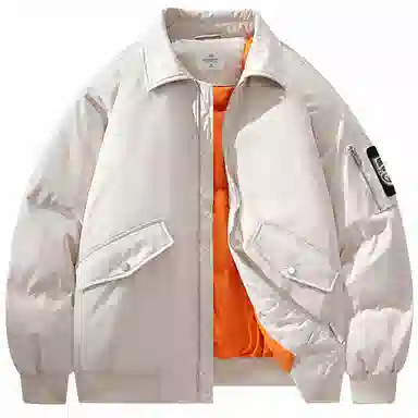 蜡笔小新 美式卡通人物像素字母印花袖袋袖徽休闲宽松加厚保暖翻领飞行员羽绒服 男女同款