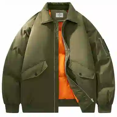 蜡笔小新 美式卡通人物像素字母印花袖袋袖徽休闲宽松加厚保暖翻领飞行员羽绒服 男女同款