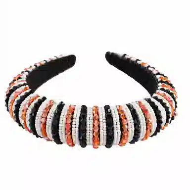 彤彤兔 时尚海绵简约百搭条纹拼色串珠头箍外出 树脂 发箍 女款