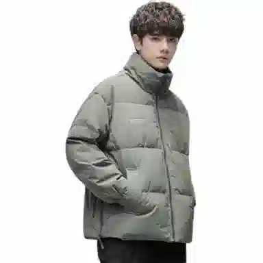 鸭鸭 纯色无帽立领短款长袖羽绒服 男款