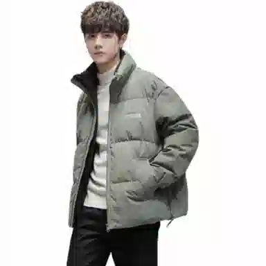 鸭鸭 纯色无帽立领短款长袖羽绒服 男款