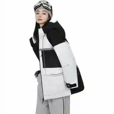 鸭鸭 中长款撞色拼接连帽羽绒服 男女同款