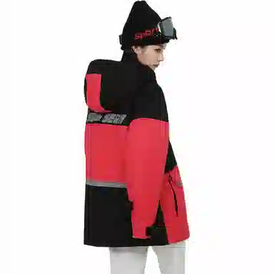 鸭鸭 中长款撞色拼接连帽羽绒服 男女同款