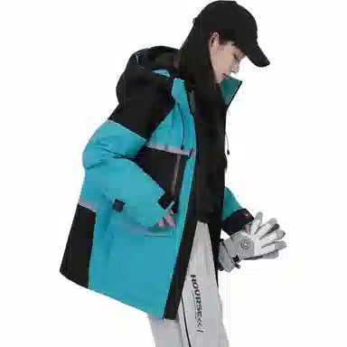 鸭鸭 中长款撞色拼接连帽羽绒服 男女同款