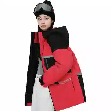 鸭鸭 中长款撞色拼接连帽羽绒服 男女同款