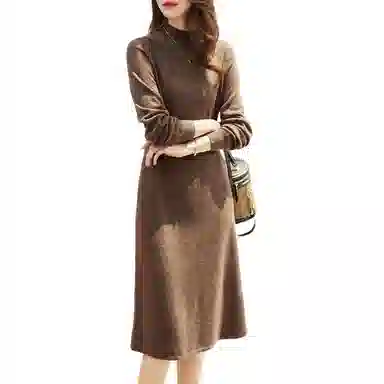 【dme】 纯色半高领简约中腰休闲长袖连衣裙 女款