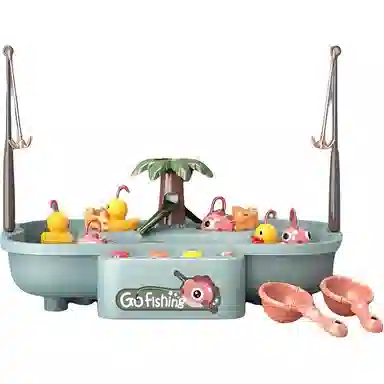 咕轹 钓鱼套装 电动旋转洗澡灯光音乐钓鱼池戏水类 早教益智玩具
