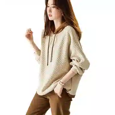 【dme】 拼接撞色宽松连帽套头加绒加厚长袖卫衣 女款